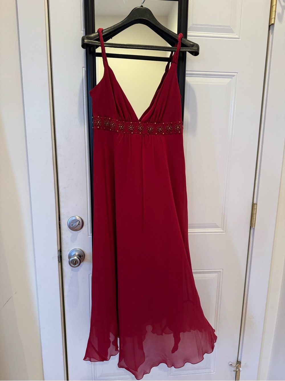 Max & Cleo Red Beaded V-Neck Midi Dress